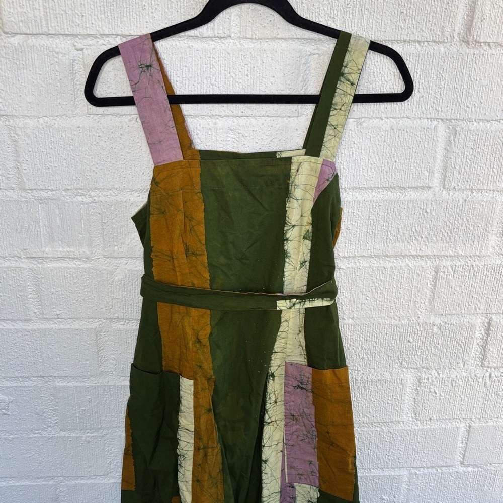 Osei-Duro Ghana Cotton Green and Purple Striped Midi Dress sz XS - Picture 5 of 9